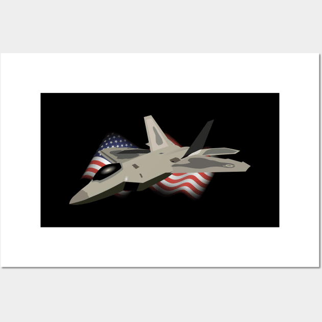 F22 Raptor with the American Flag Wall Art by NorseTech